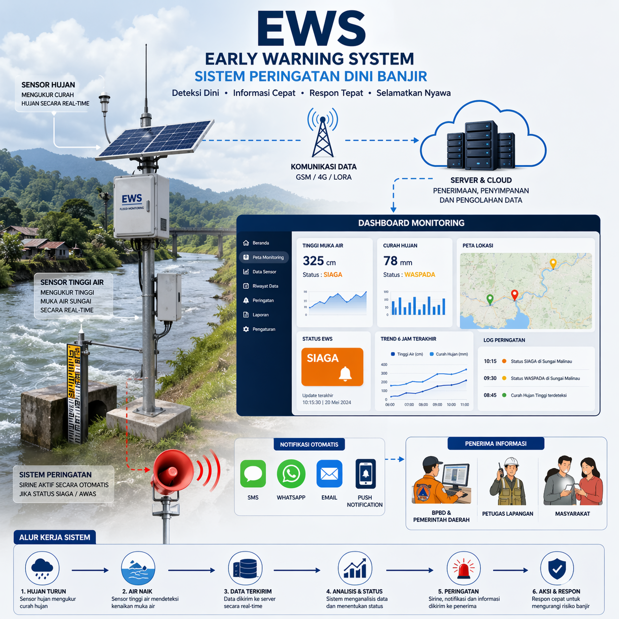 SISTEM PERINGATAN DINI BANJIR SUNGAI BERBASIS DATA LOGGER TERINTEGRASI INTERNET OF THINGS (IOT) DENGAN CATU DAYA MANDIRI TENAGA SURYA